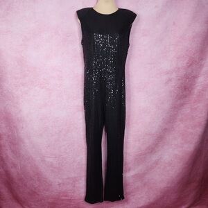 180. Black Sequin Sleeveless Jumpsuit Size L